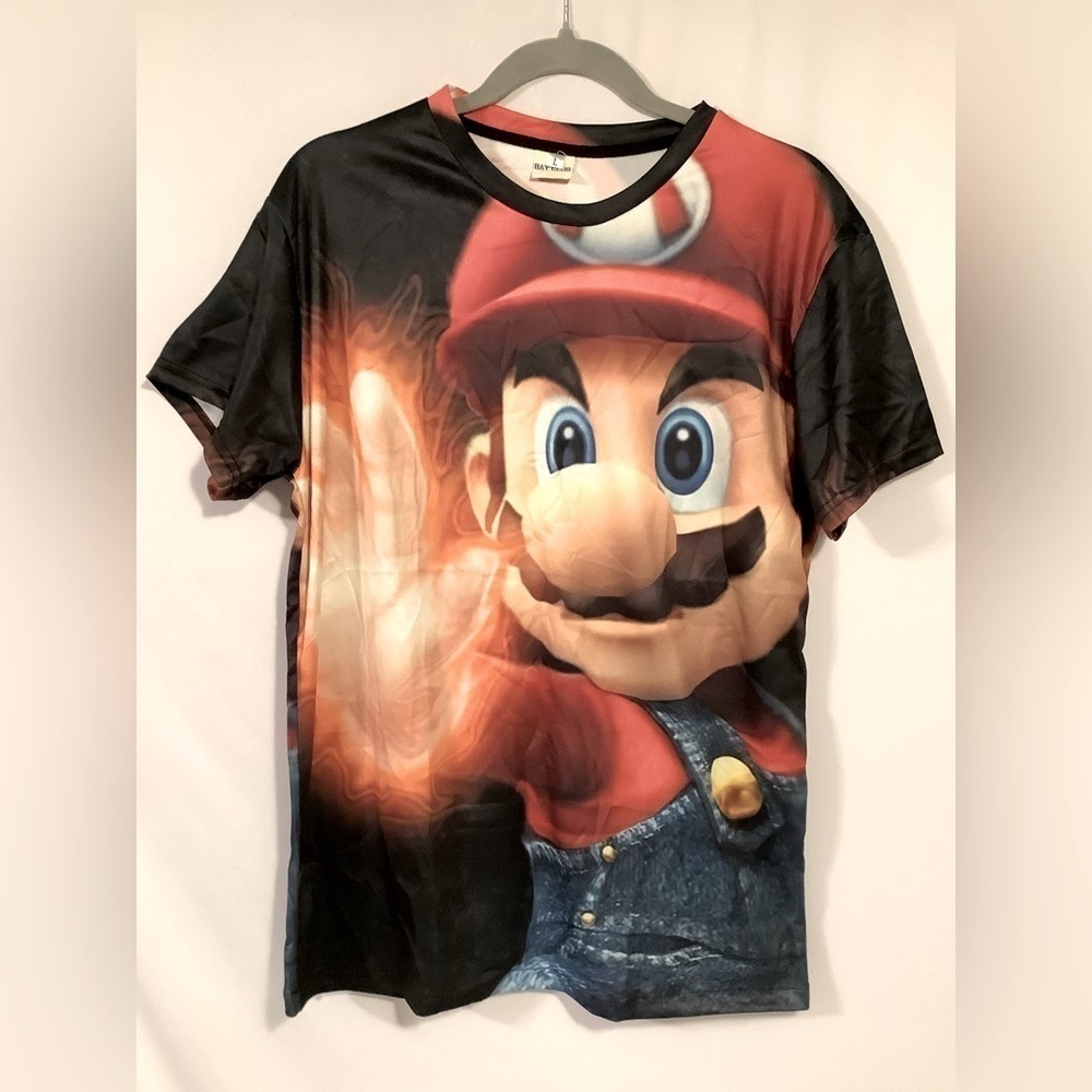 Bay Club Mario Shooting Fireball Allover Print TShirt Nwot